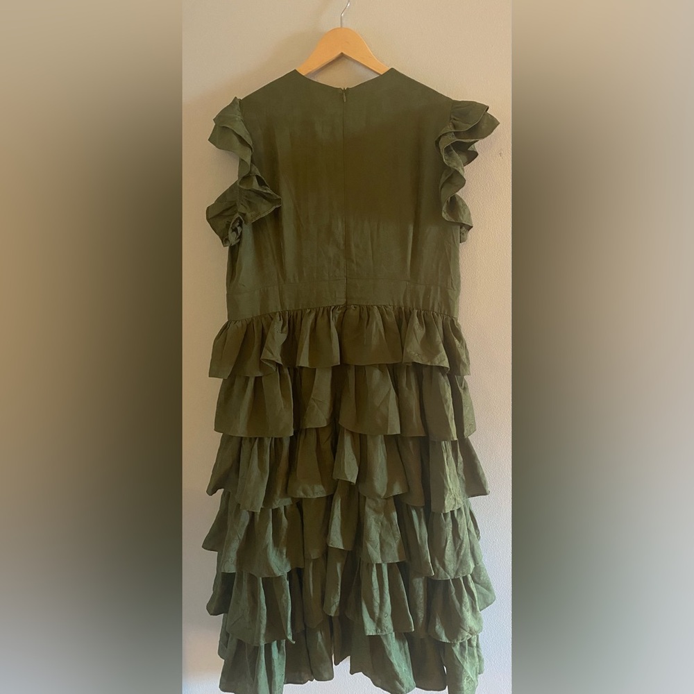 JessaKae Olive Green Tiered Ruffle Midi Dress - Picture 7 of 12